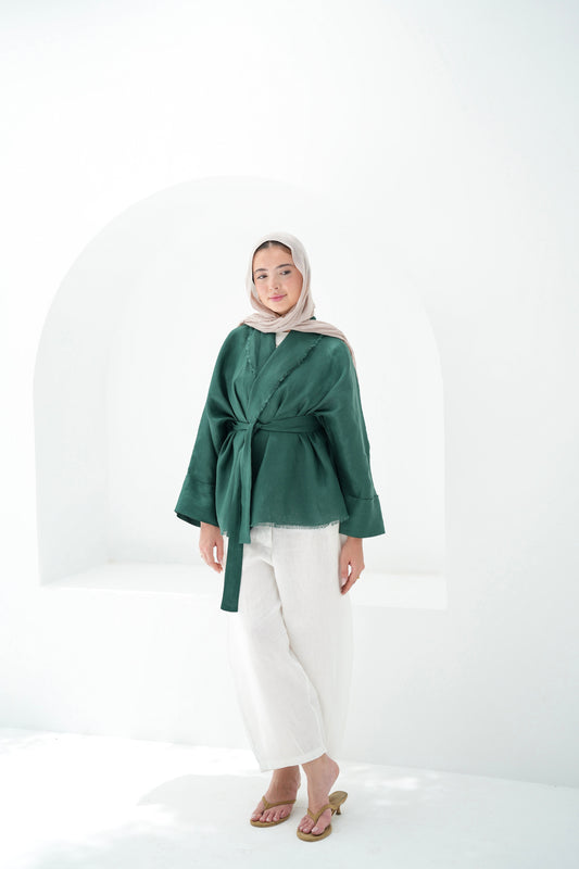 Sun Chaser Linen Cardigan - Emerald Green