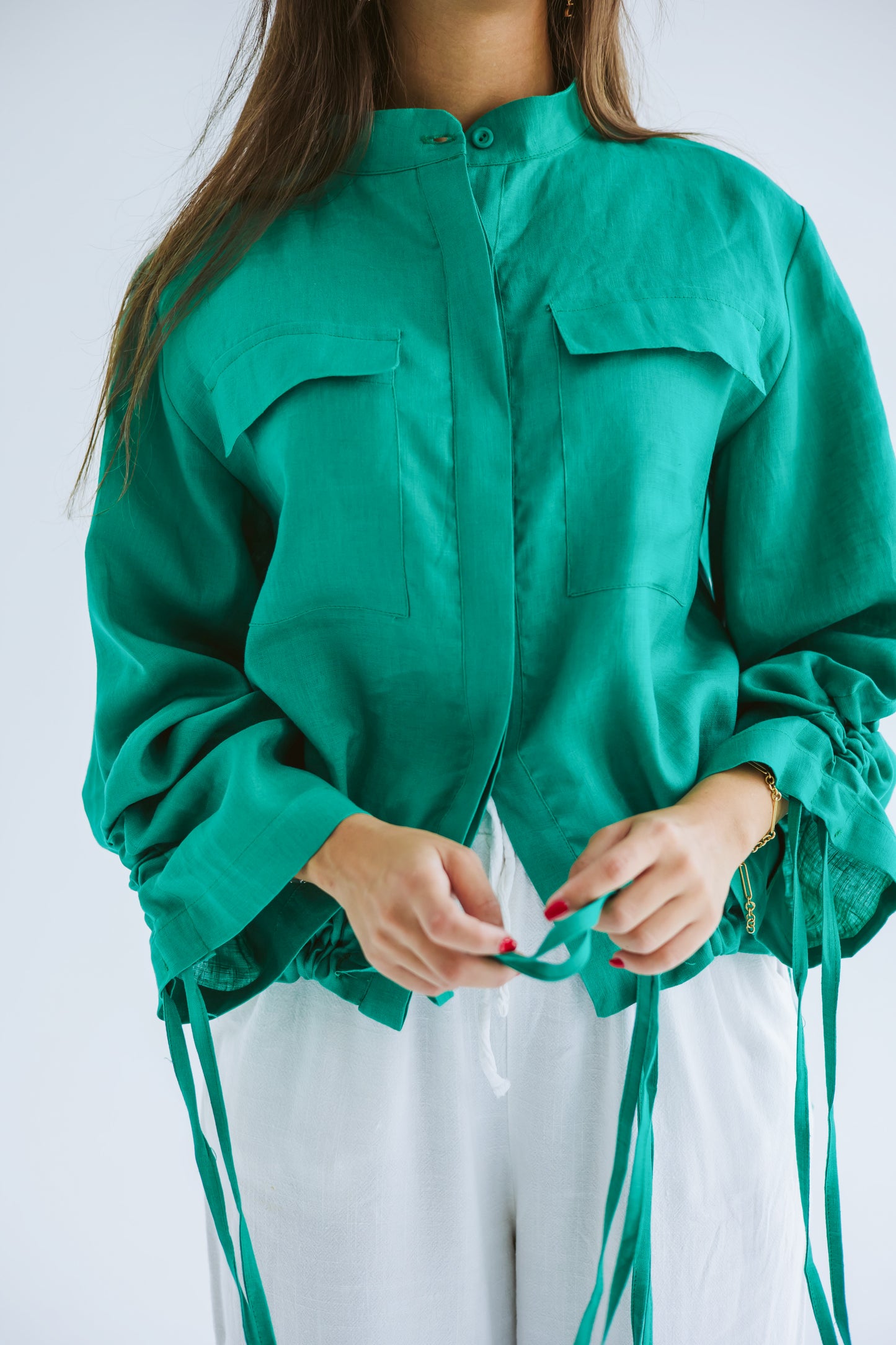 Pretty Fringes Linen Shirt - Green