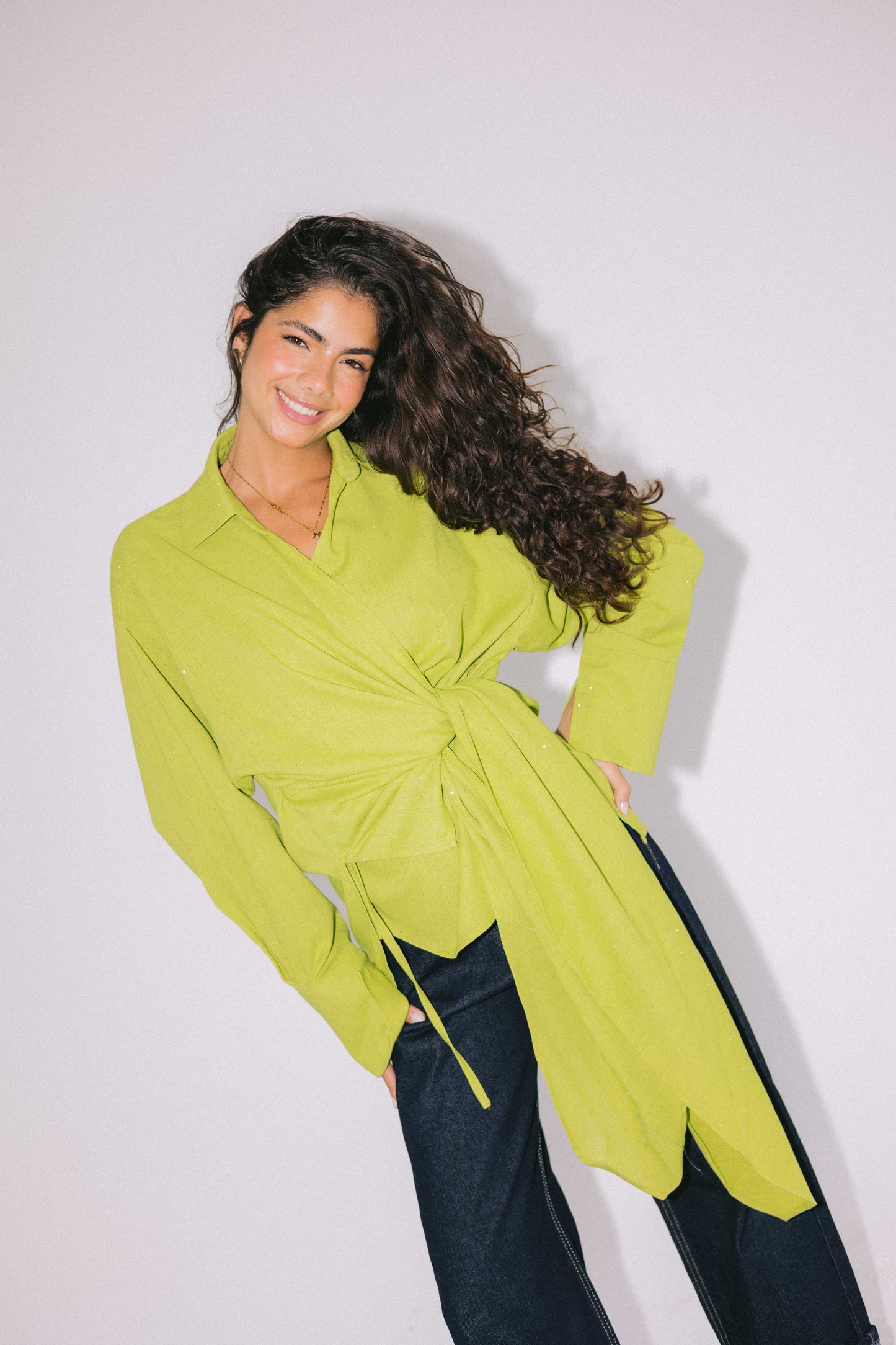 Studded Wrapped In A Dream Top - Lime