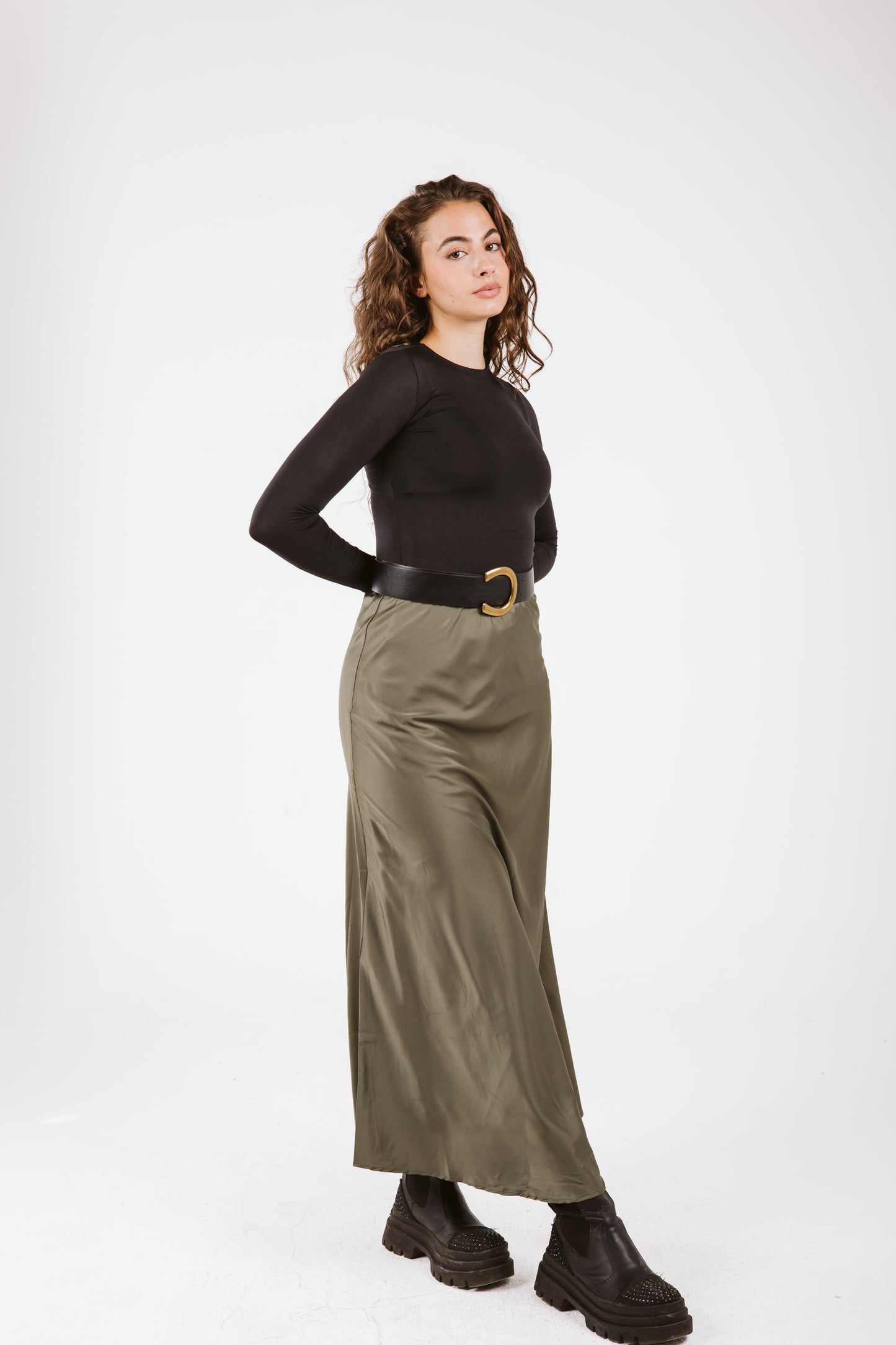 Satin Skirt in Olive