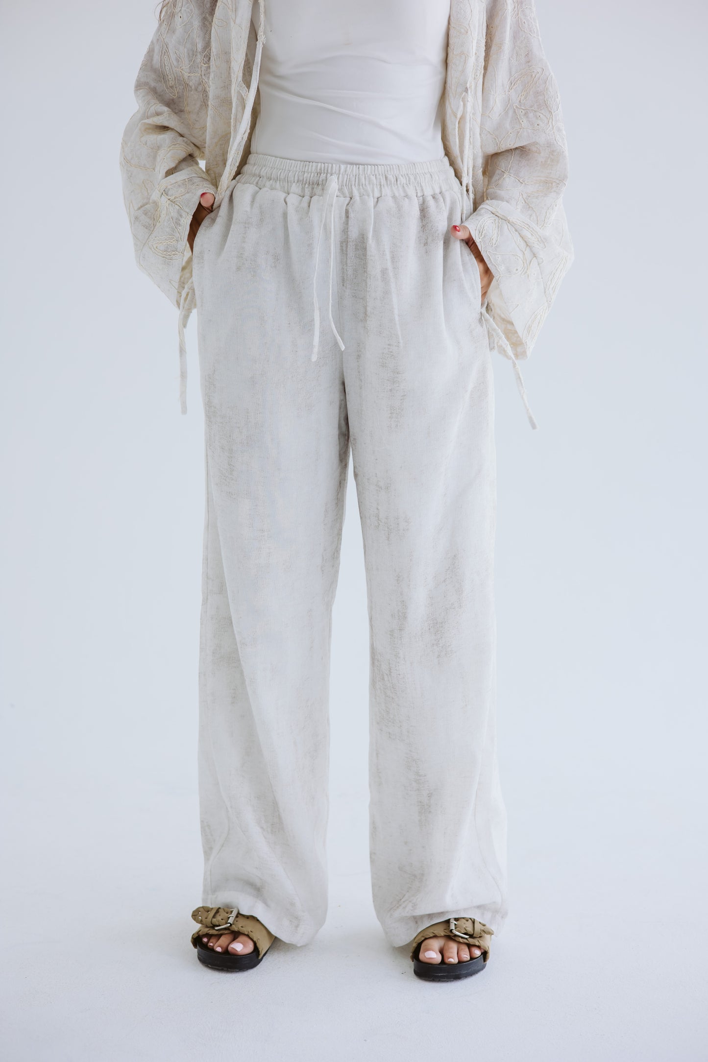 Salty Summer Embroidered Tie Top - Creme