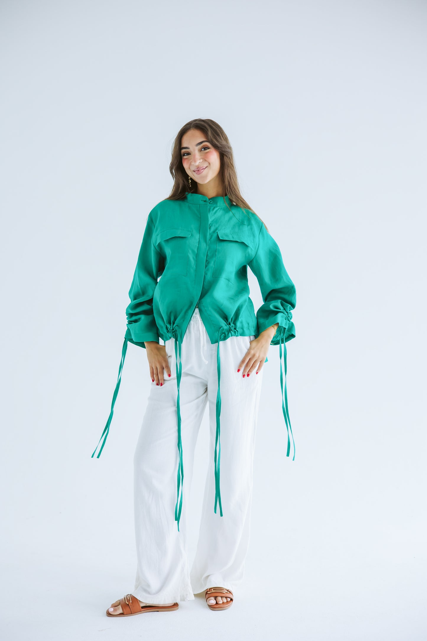 Pretty Fringes Linen Shirt - Green