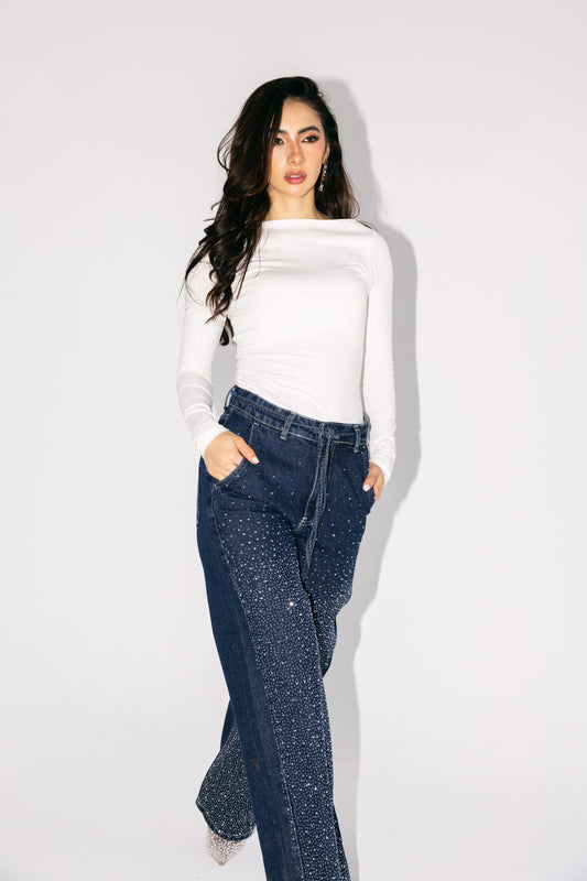 Unmatched Denim Pants in Dark Blue