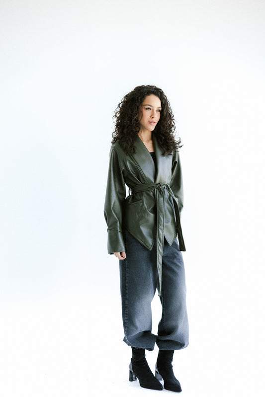 Risk Taker Leather Jacket - Army Green