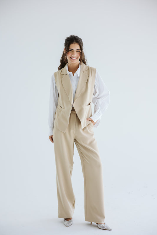Straight Fit Trousers - Beige