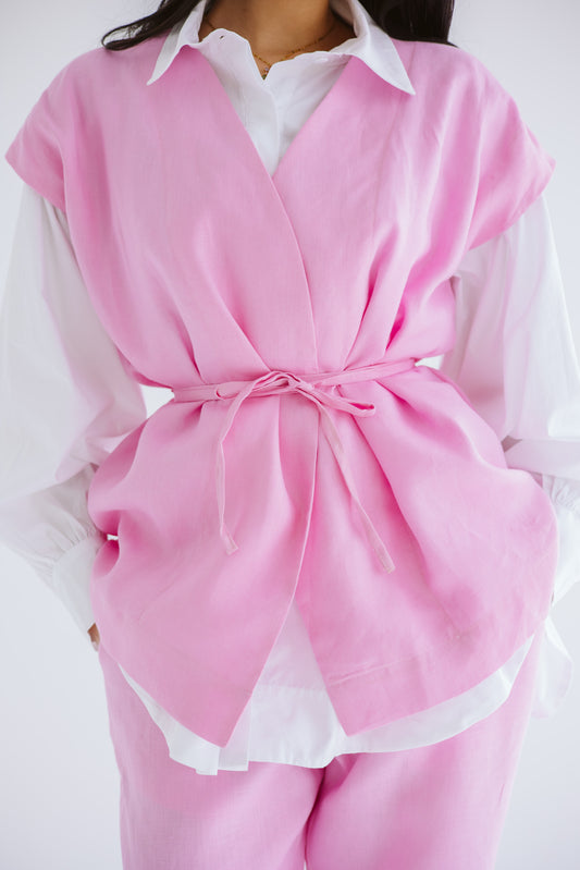 Beach Vibes Linen Vest - Pink