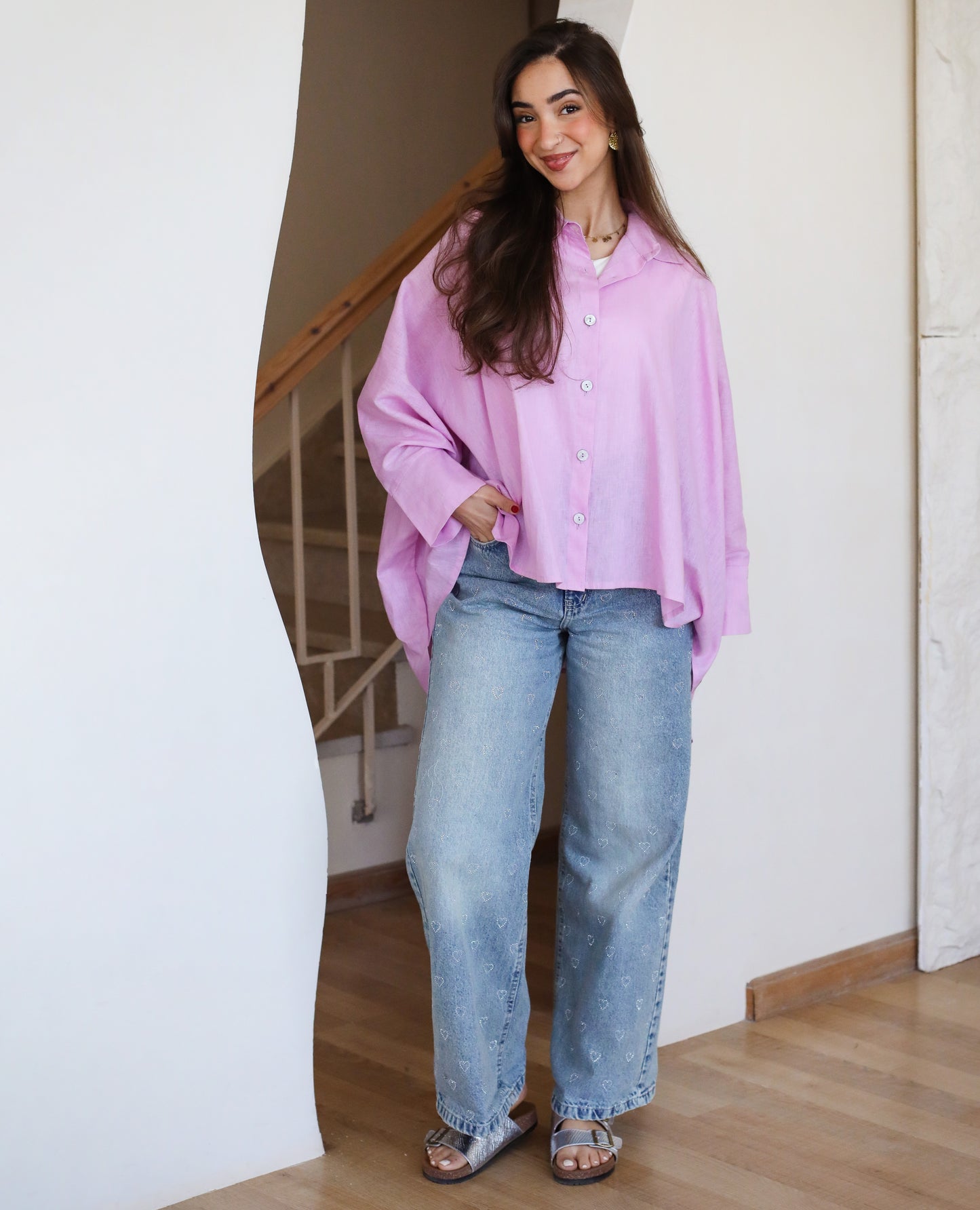 City Diaries Linen Cape in Lilac