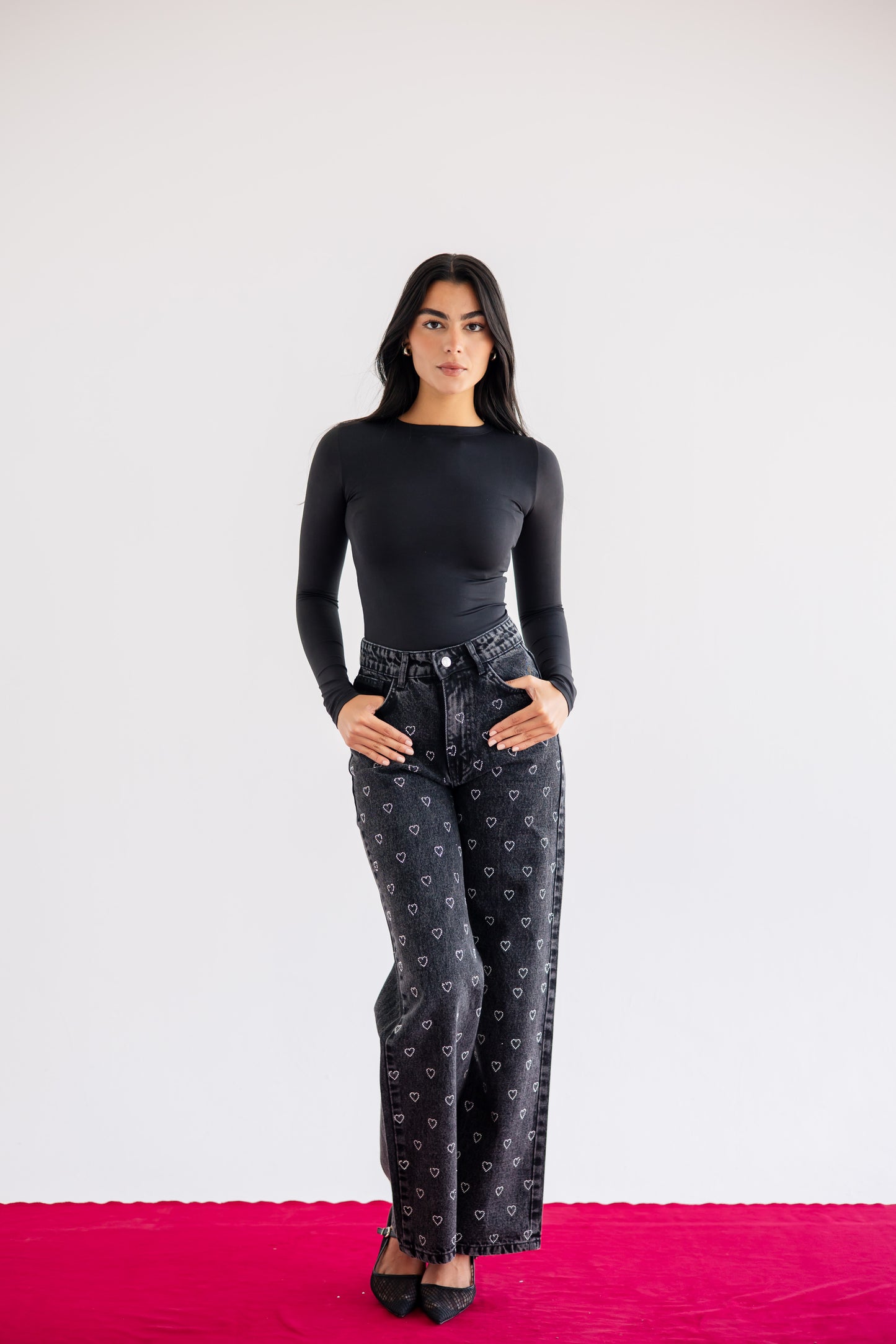 Follow Your Heart Denim Pants in Black