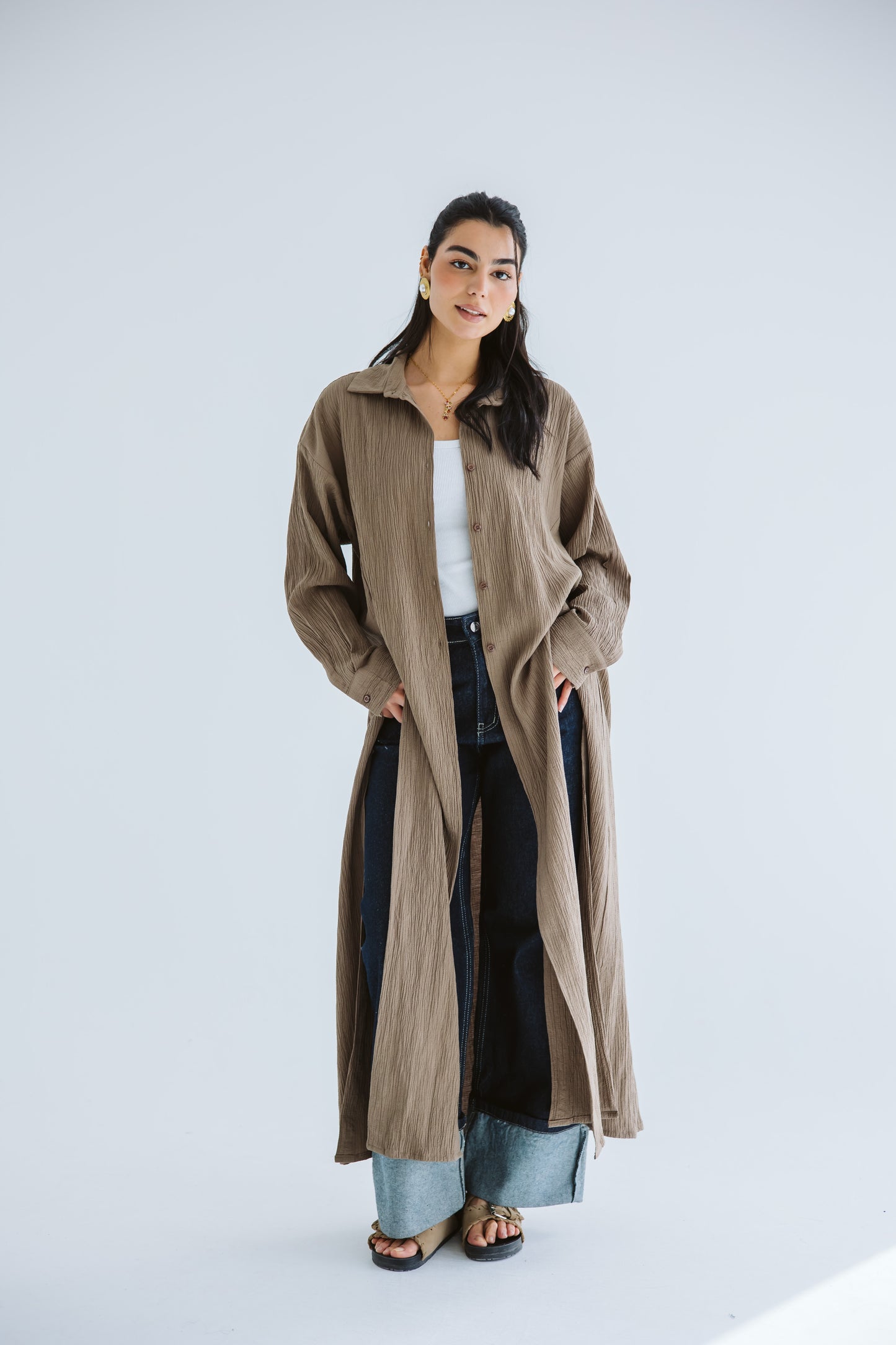 Sun-Kissed Linen Shirt Dress - Brown