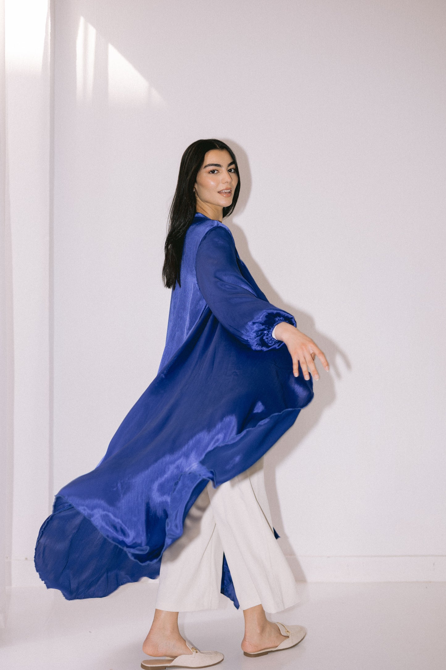 Asymmetrical Satin Kimono - Royal Blue