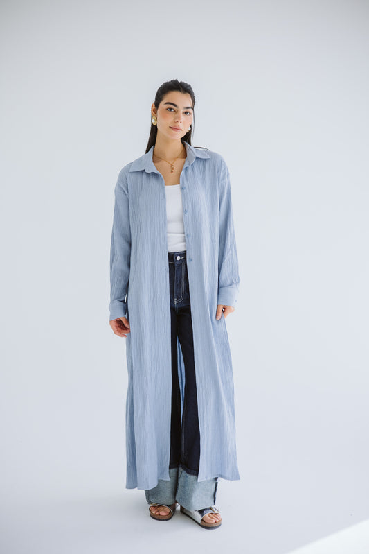 Sun-Kissed Linen Shirt Dress - Baby Blue