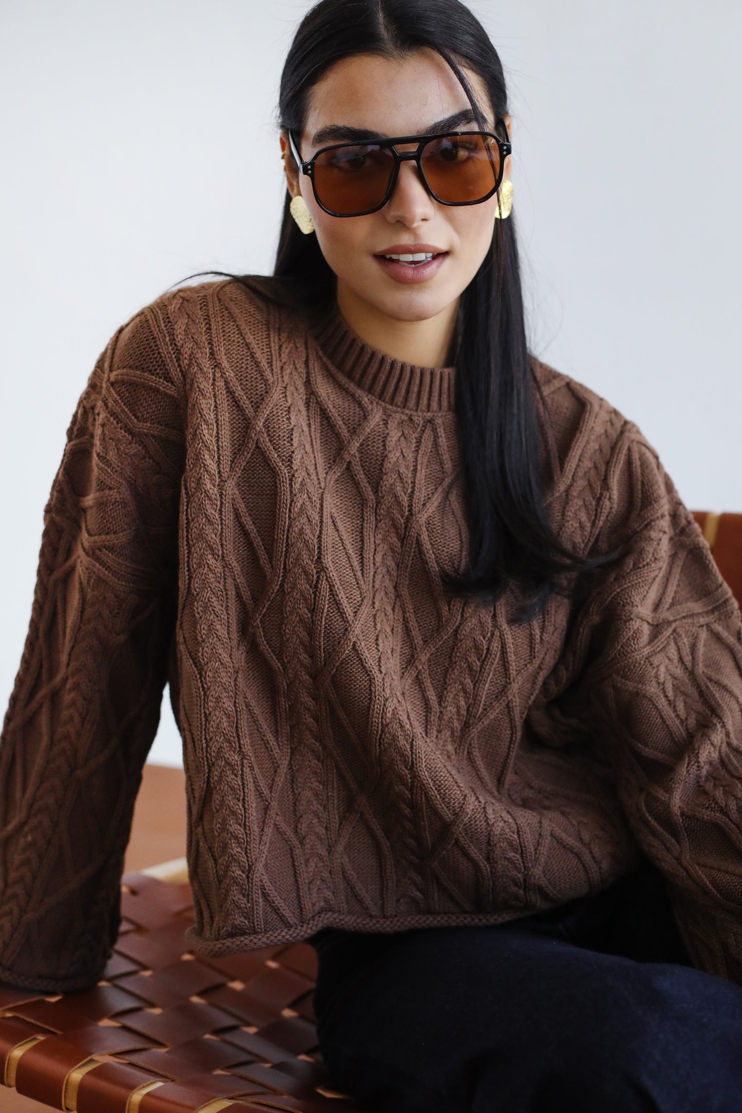 Heartwarming Cable Sweater in Brown
