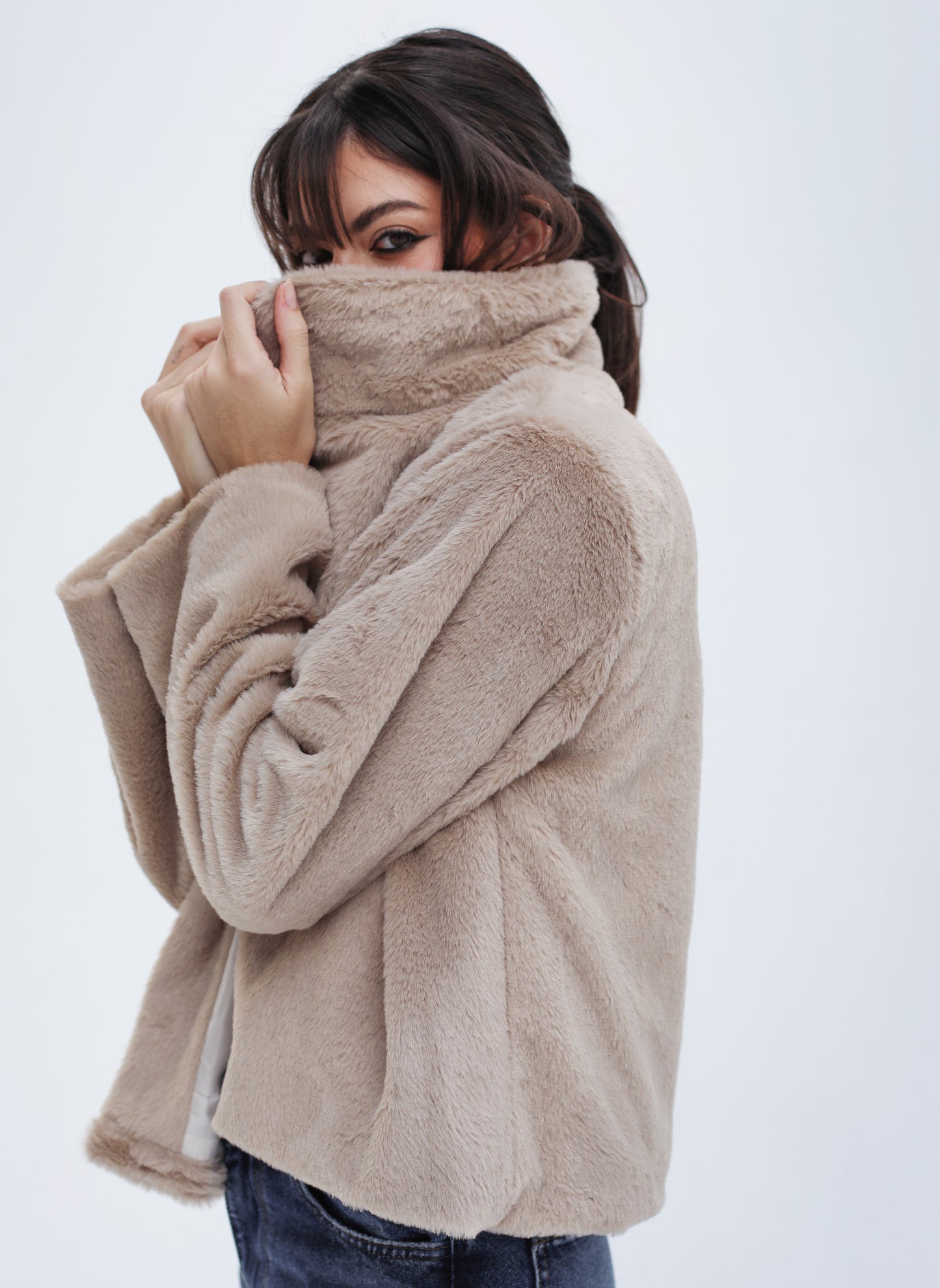 Stunner Faux Fur Jacket - Stone Beige