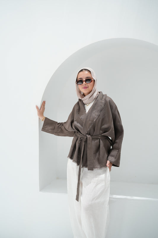 Sun Chaser Linen Cardigan - Mushroom