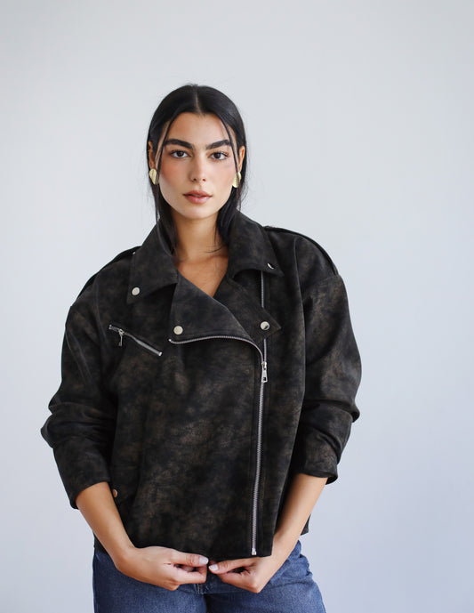 Understated Leather Jacket - Brown x Black