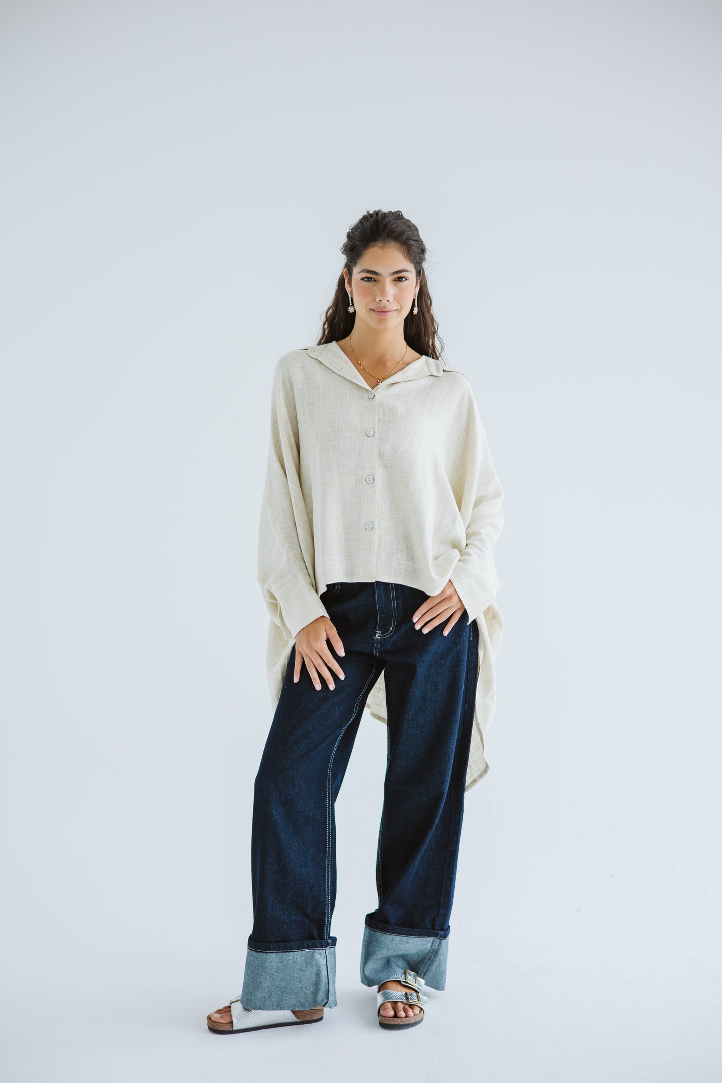 Giving Joy Linen Cape in Beige