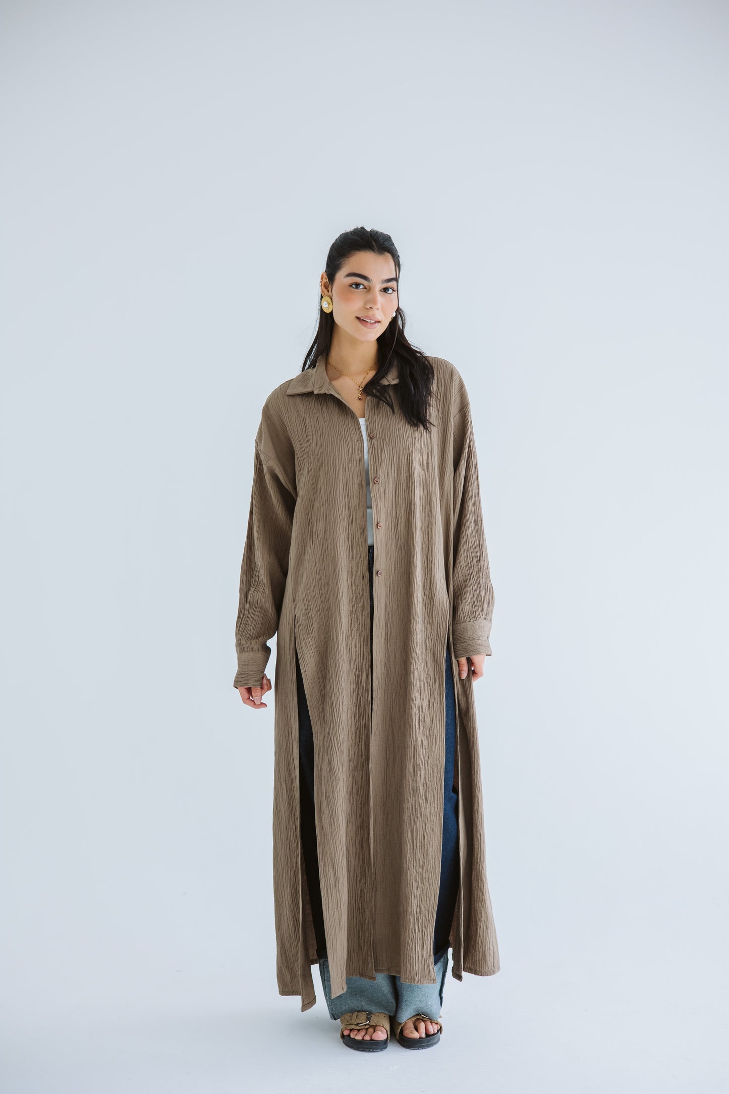 Sun-Kissed Linen Shirt Dress - Brown