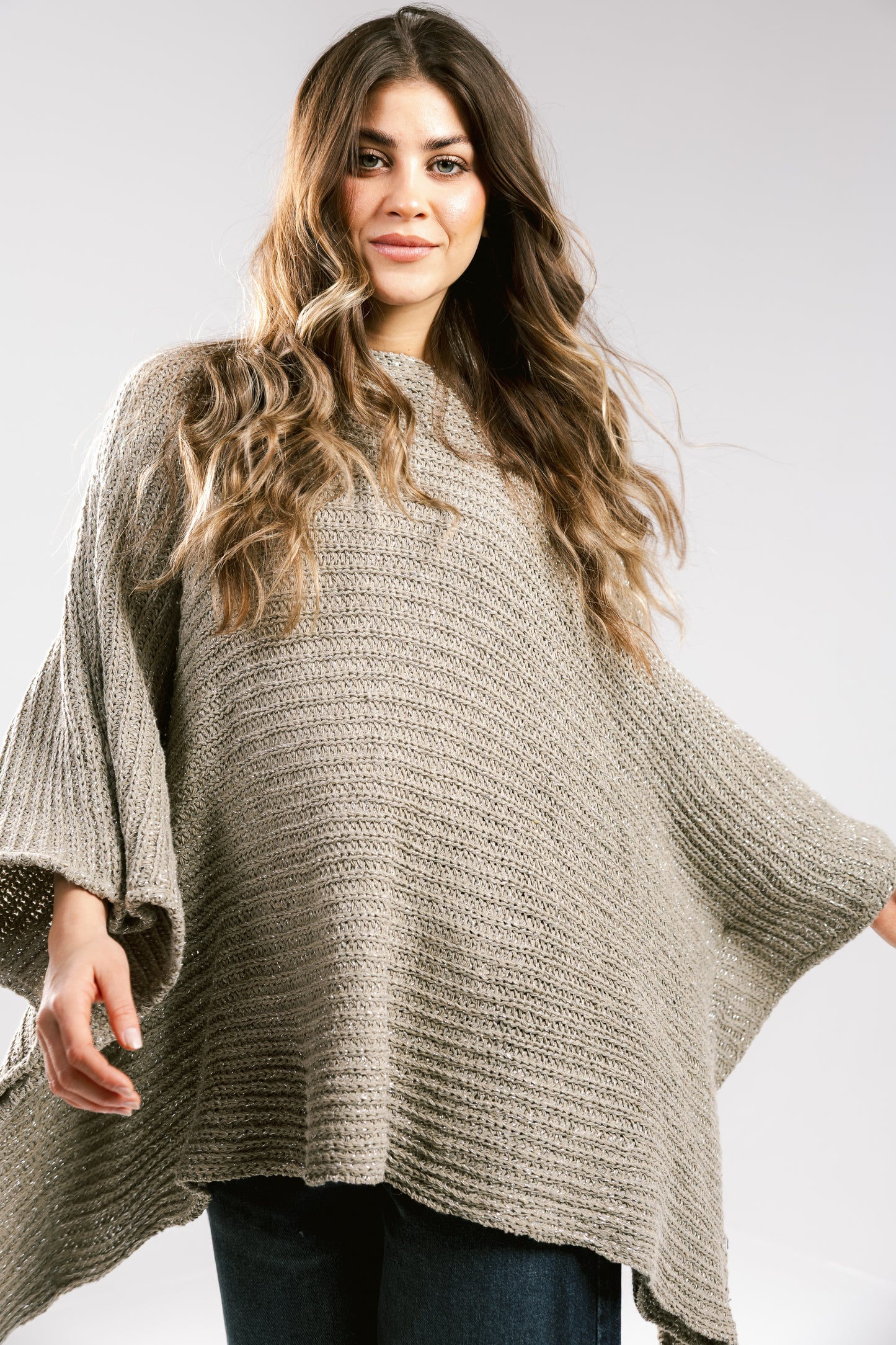 Seen At Sunset Crochet Cape in Taupe