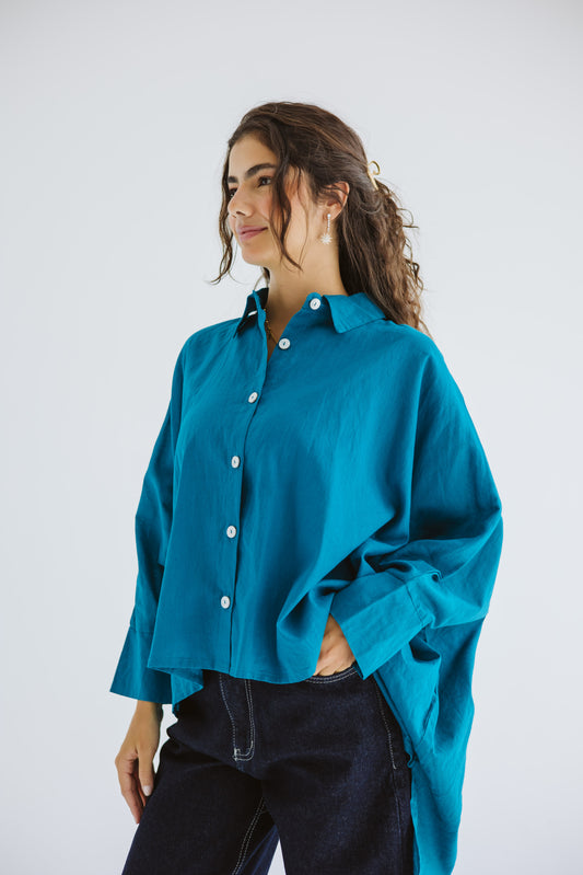 City Diaries Linen Cape in Teal