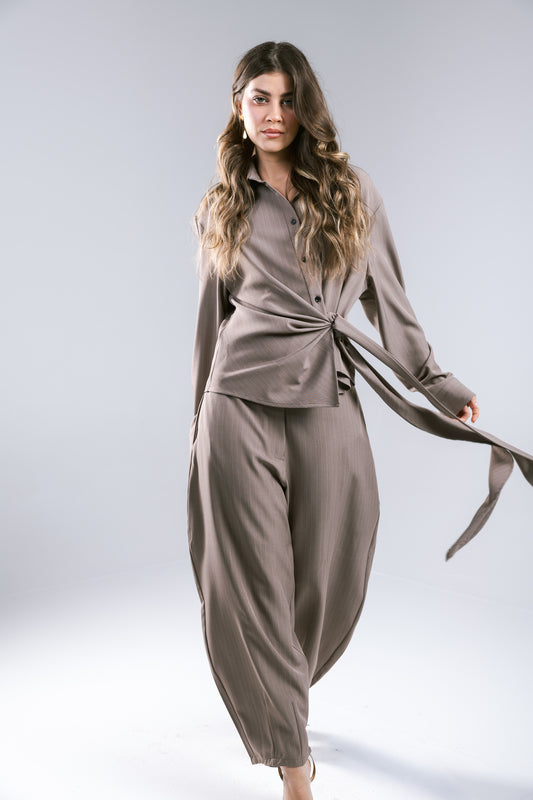 Knot Your Type Striped Set - Taupe