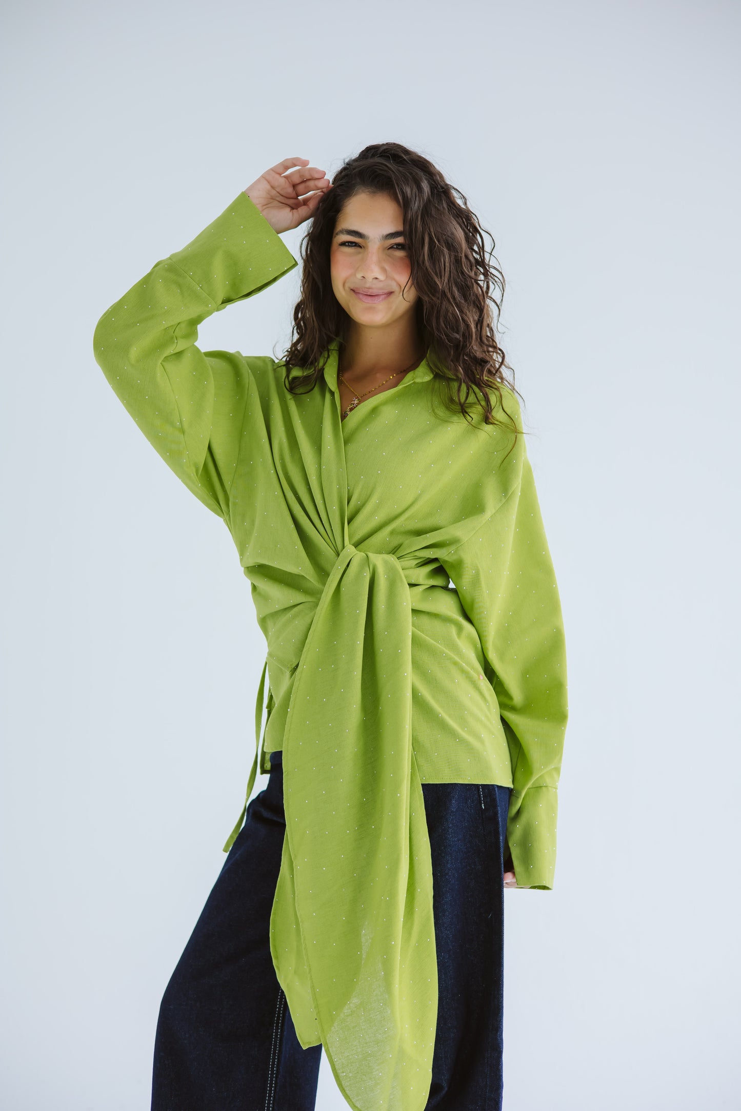 Studded Wrapped In A Dream Top - Lime