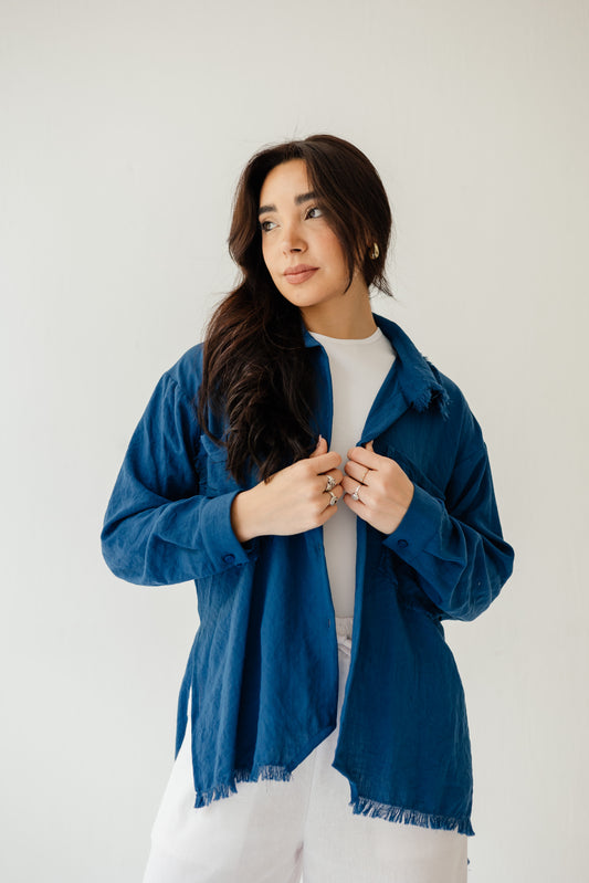Fringed Pockets Shirt in Blue