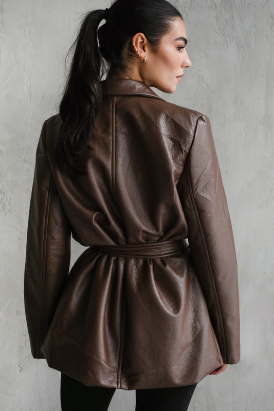 Going Places Leather Blazer (Long Version) - Brown