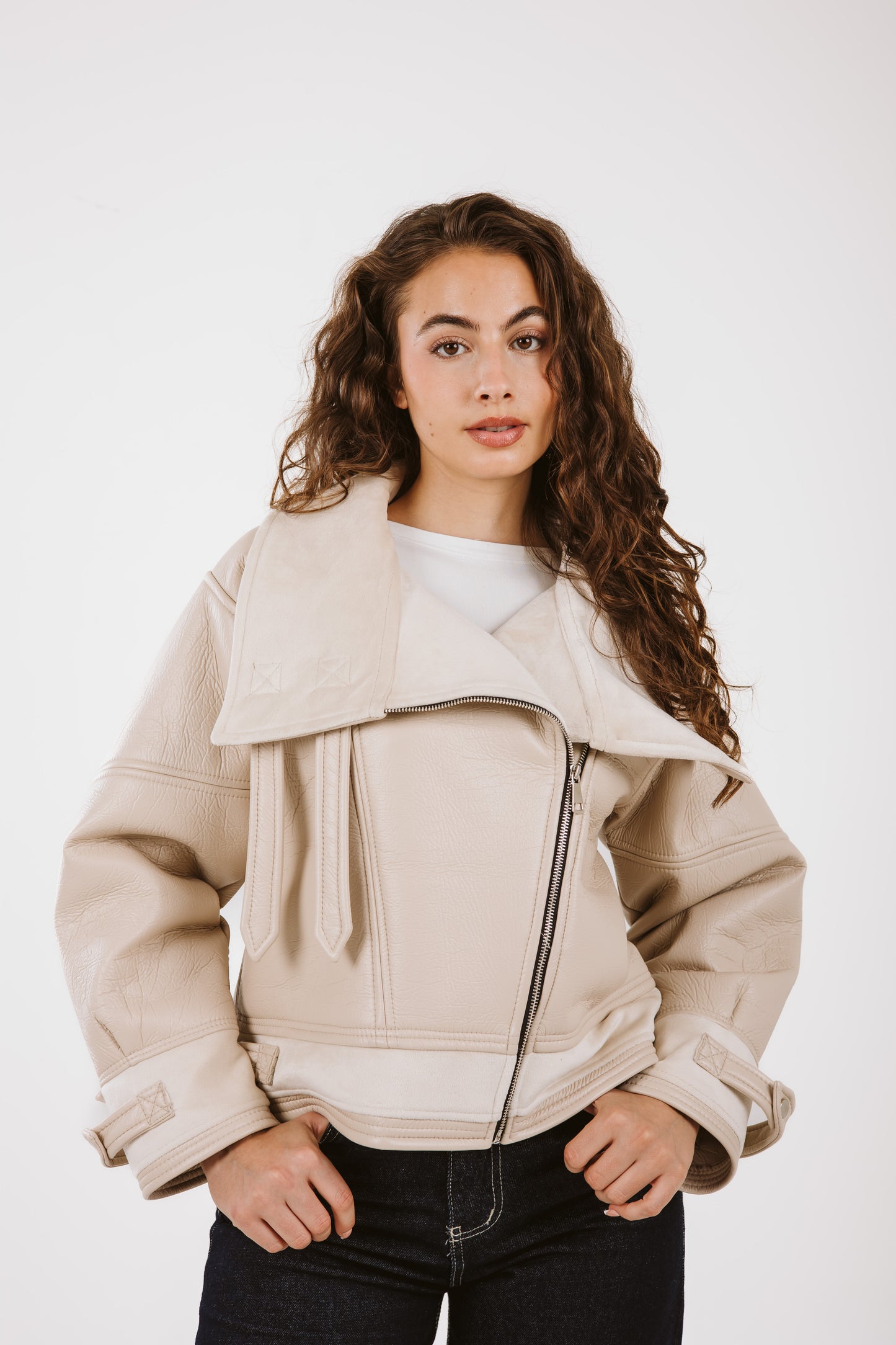 Talk of The Town Leather Jacket - Cream