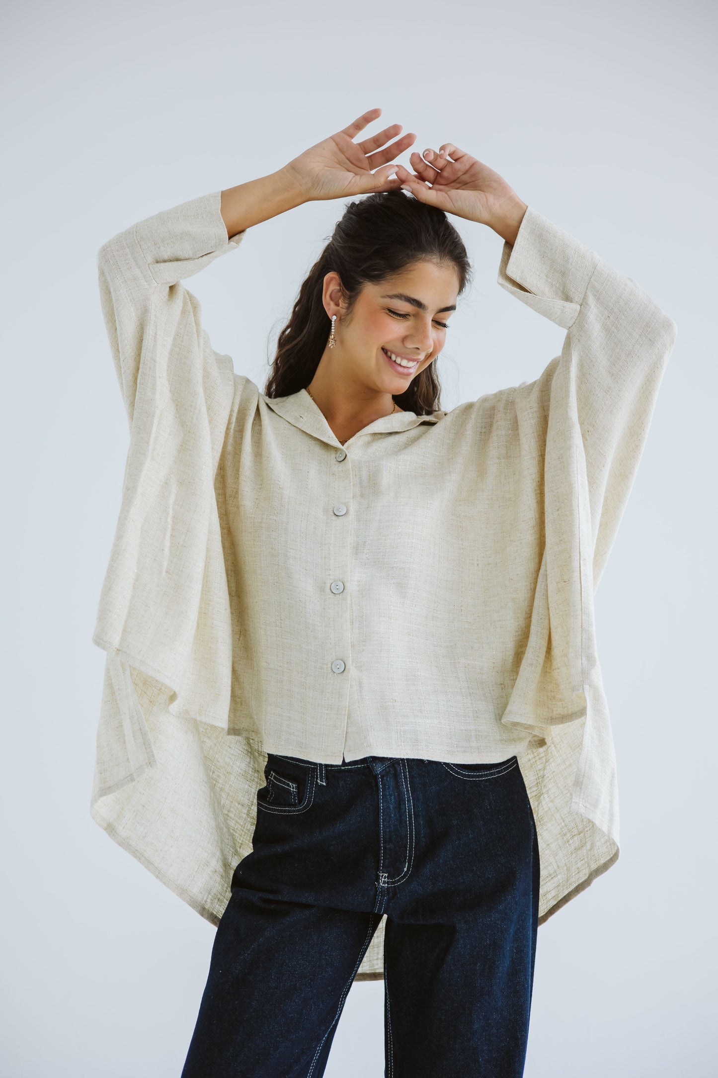 Giving Joy Linen Cape in Beige