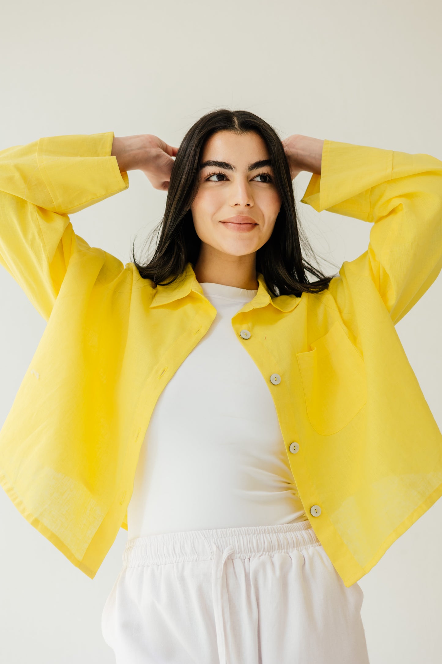 Cropped Linen Shirt in Yellow