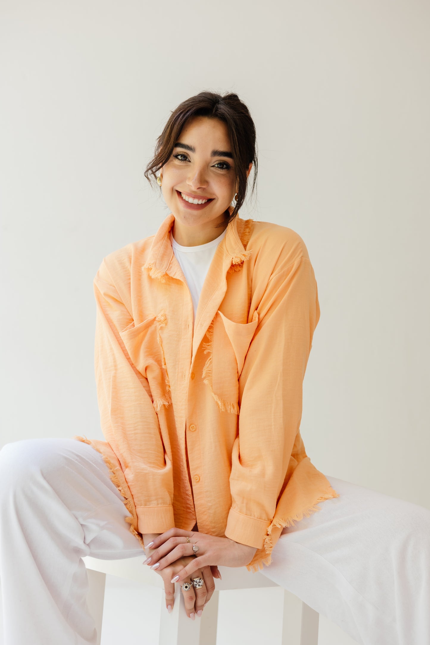 Fringed Pockets Shirt in Orange