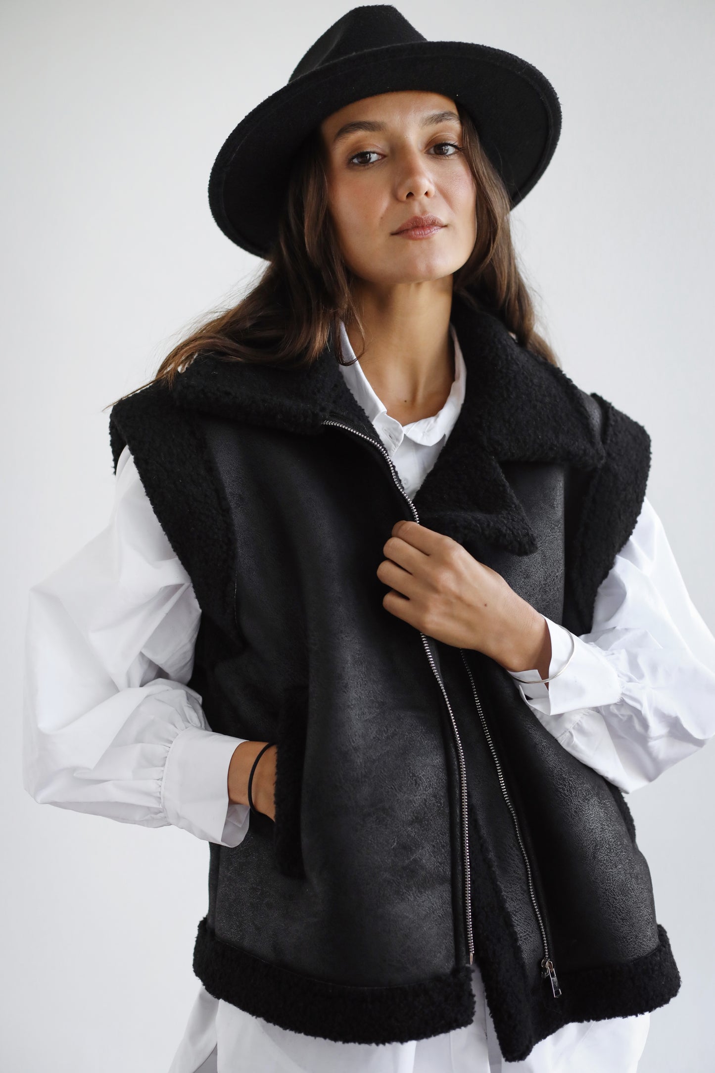 Snowflakes Leather Vest - Black