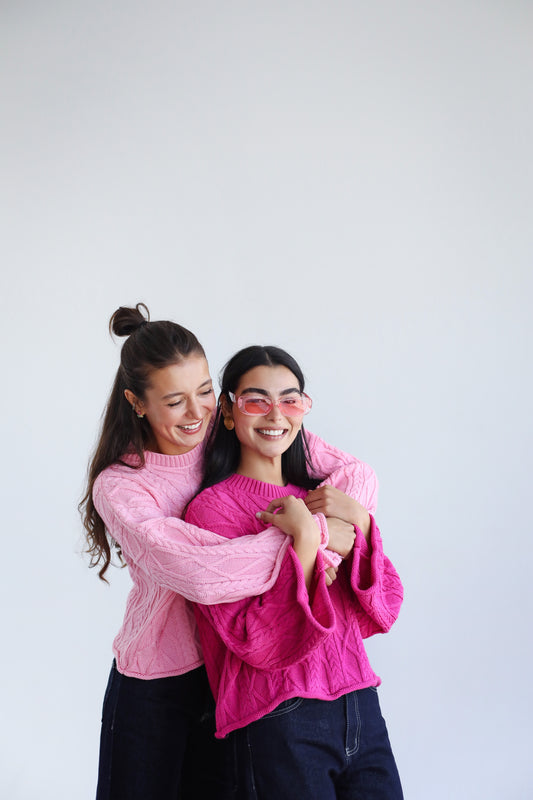 Heartwarming Cable Sweater in Fuchsia