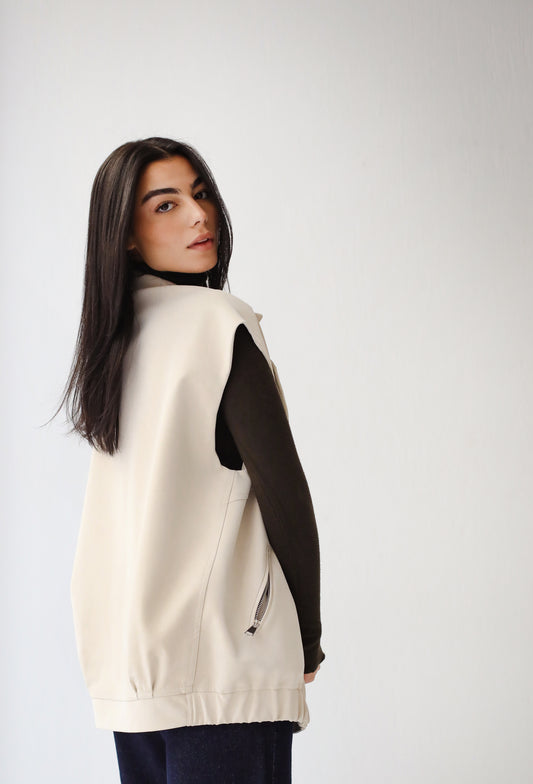 Charmer Faux Leather Vest - Cream