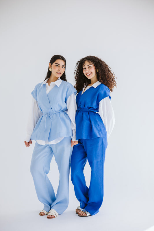 Beach Vibes Linen Vest - Royal Blue