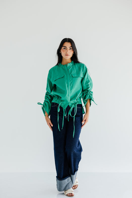 Pretty Fringes Linen Shirt - Green