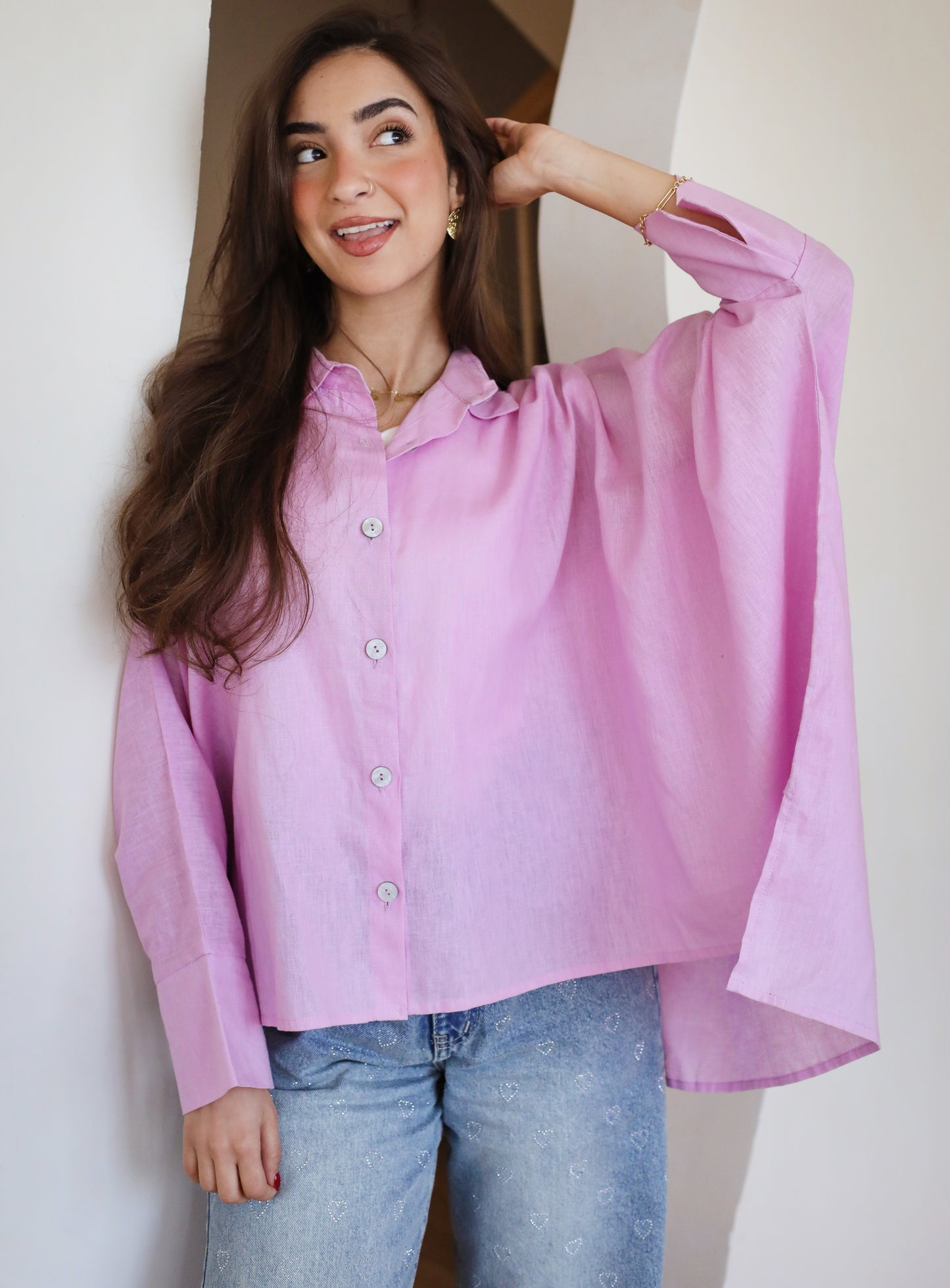 City Diaries Linen Cape in Lilac