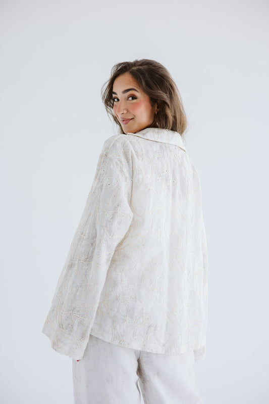 Salty Summer Embroidered Tie Top - Creme