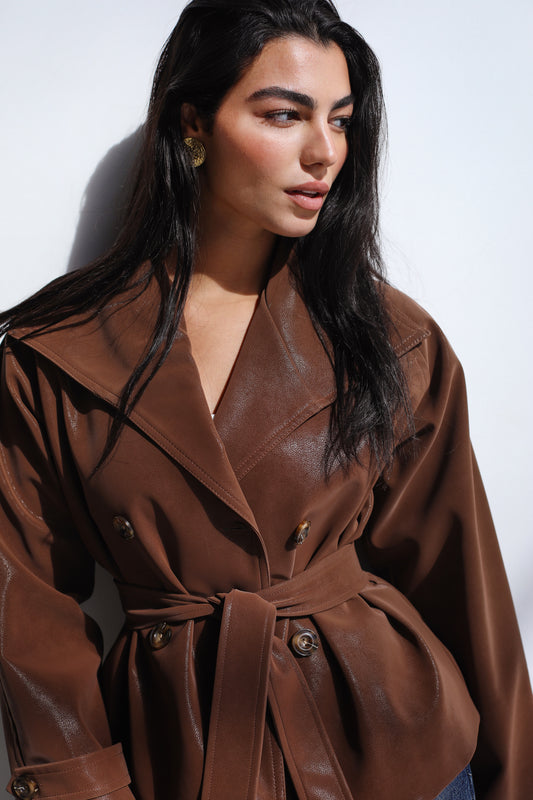 Cool Rider Faux Leather Jacket - Brown