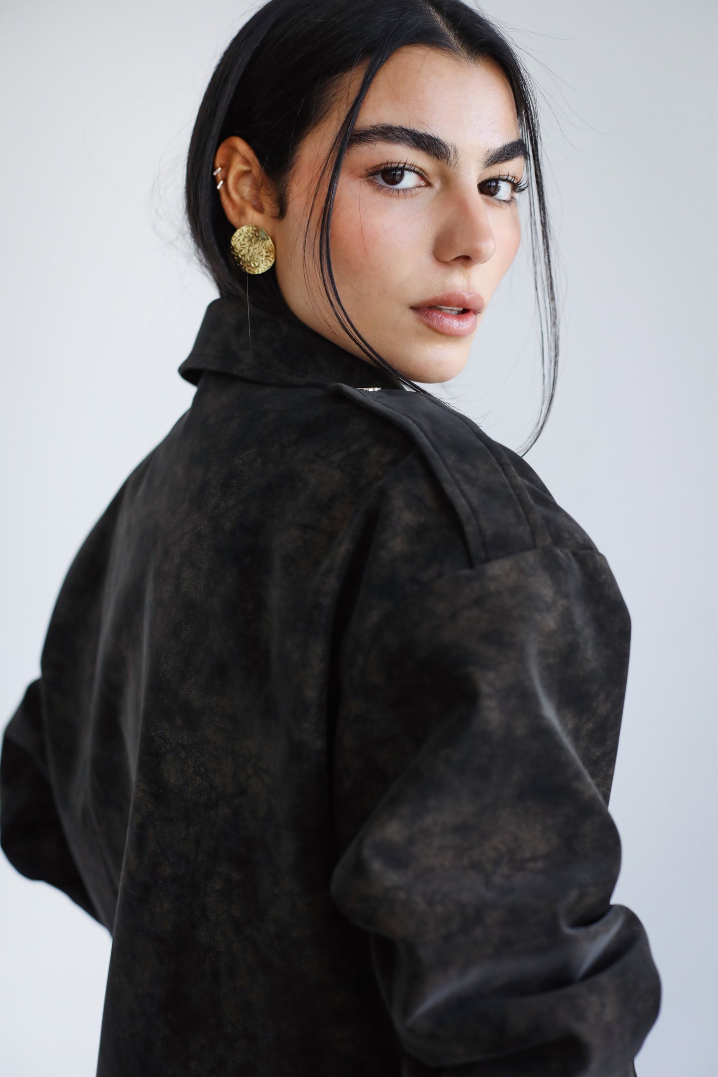 Understated Leather Jacket - Brown x Black