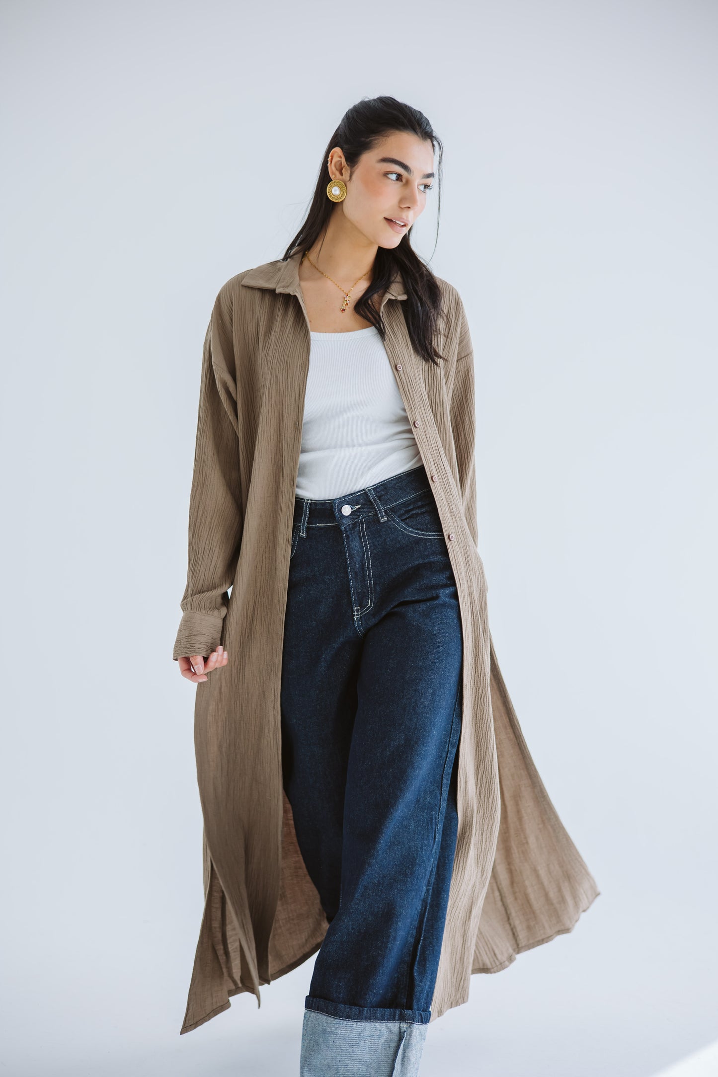 Sun-Kissed Linen Shirt Dress - Brown