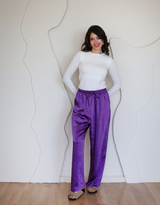 On The Move Satin Pants - Purple