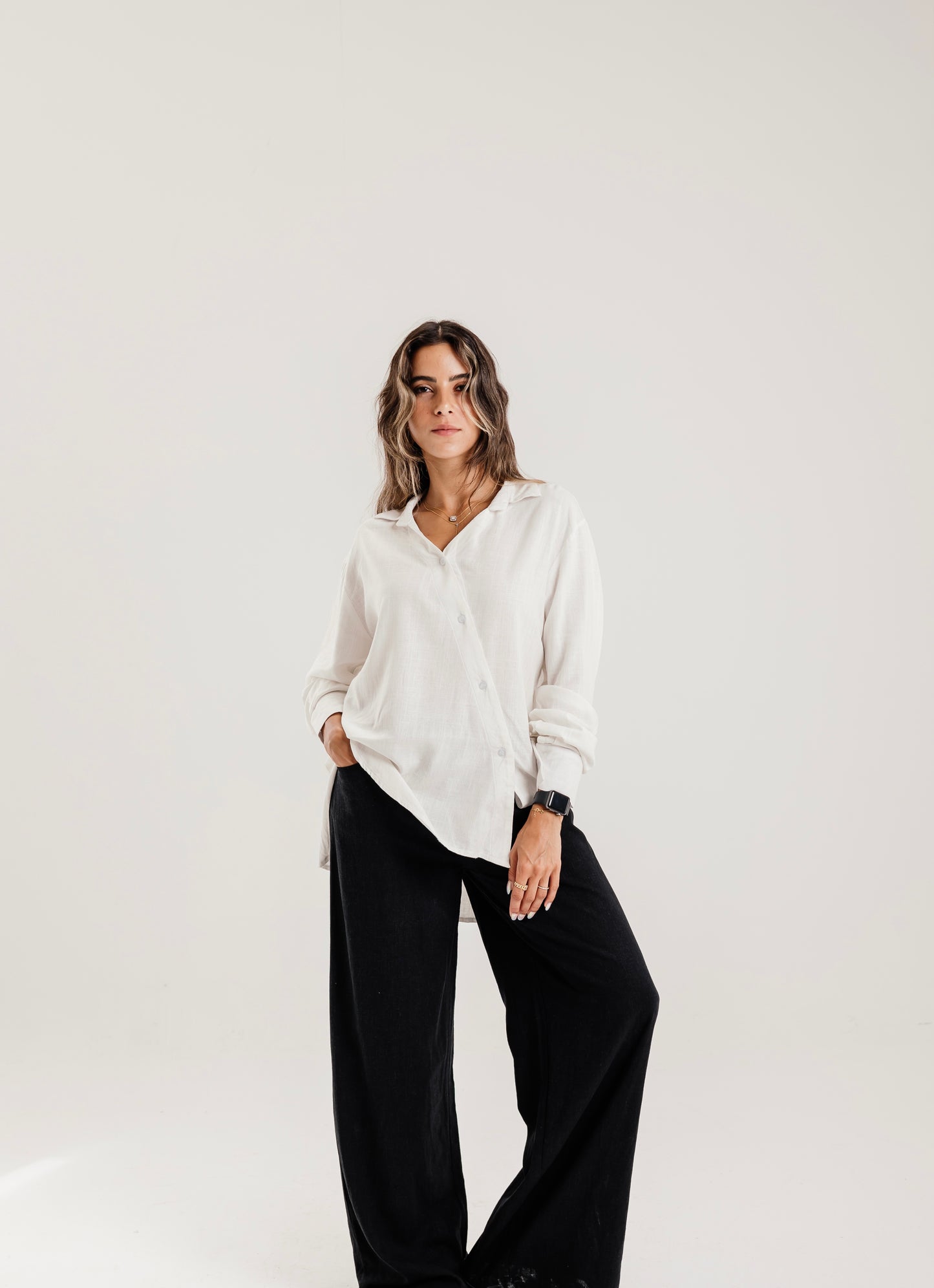 Side Buttons Shirt in White