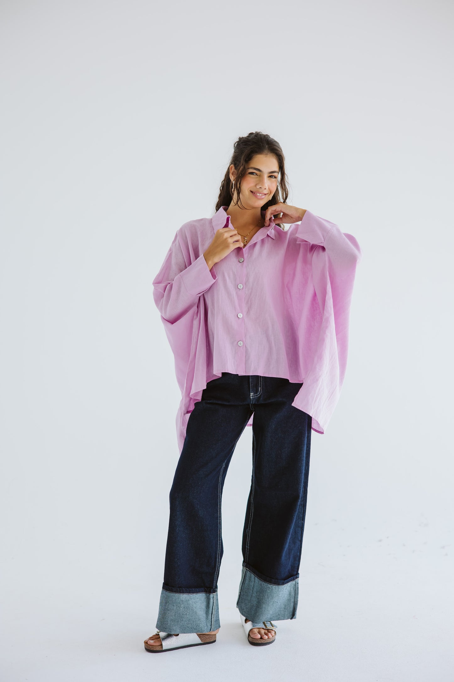 City Diaries Linen Cape in Lilac
