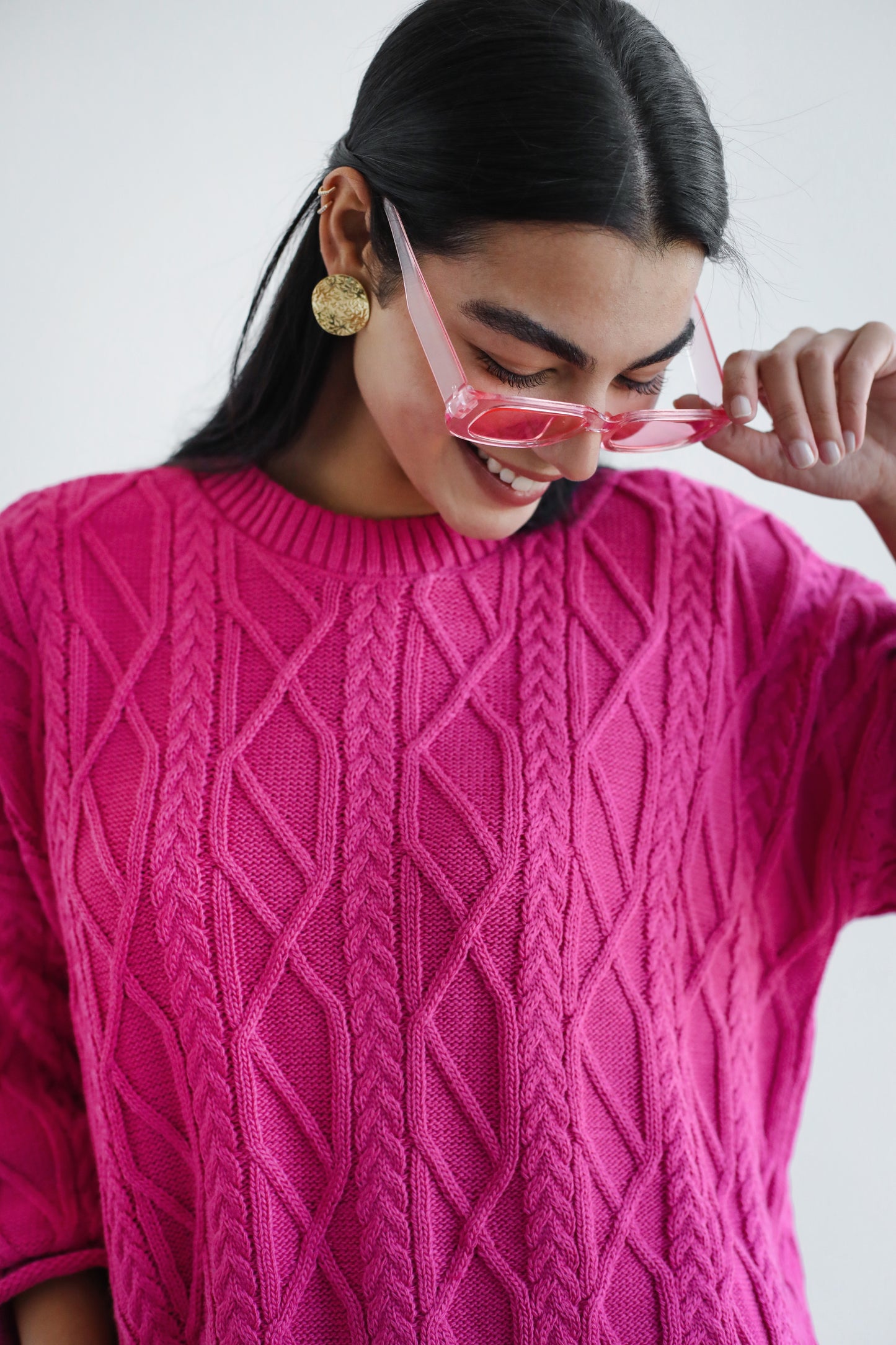 Heartwarming Cable Sweater in Fuchsia