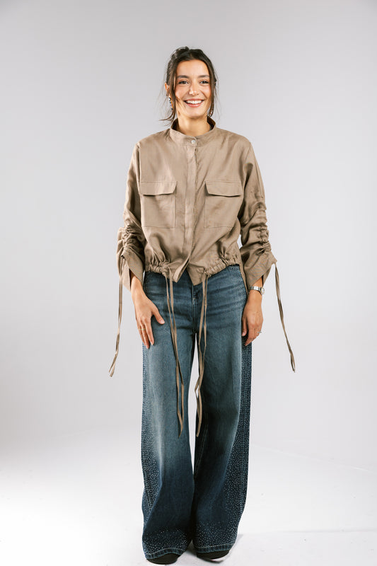 Pretty Fringes Linen Shirt - Taupe