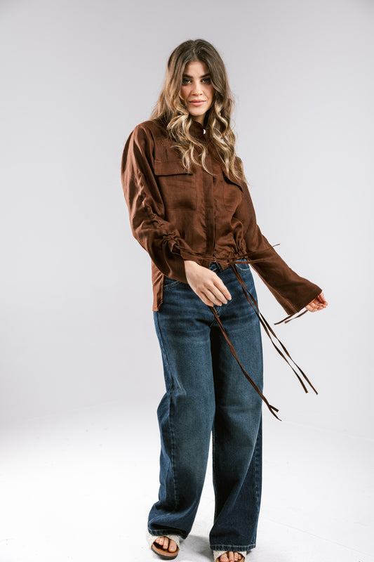 Pretty Fringes Linen Shirt - Brown