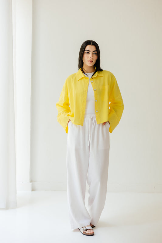 Cropped Linen Shirt in Yellow