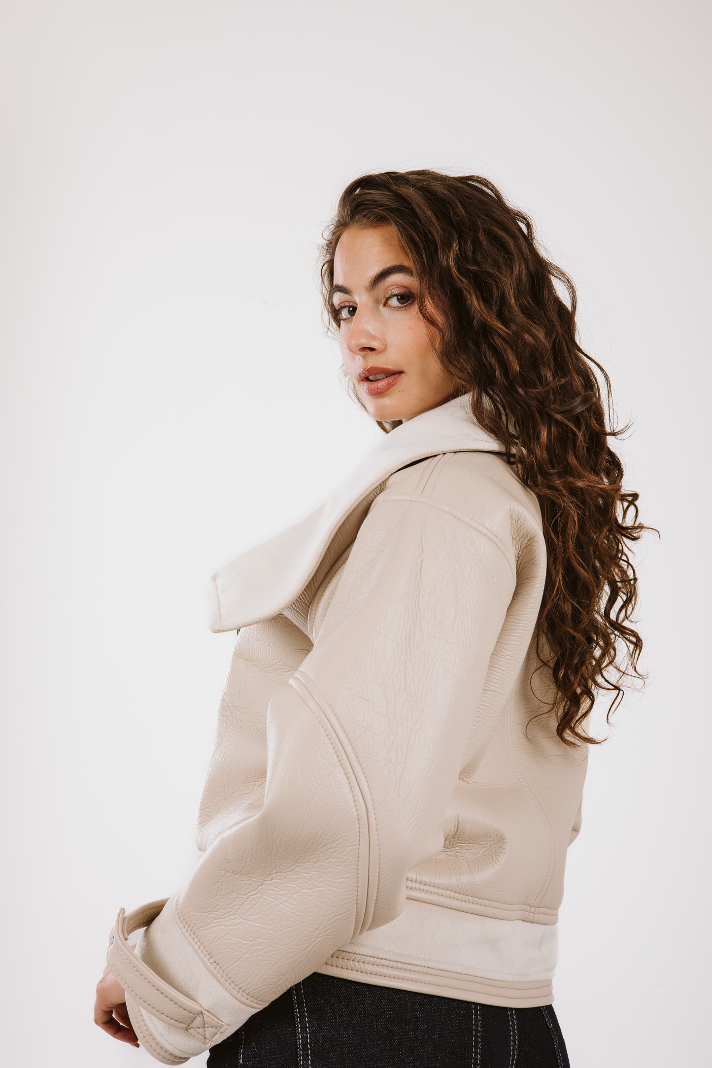 Talk of The Town Leather Jacket - Cream