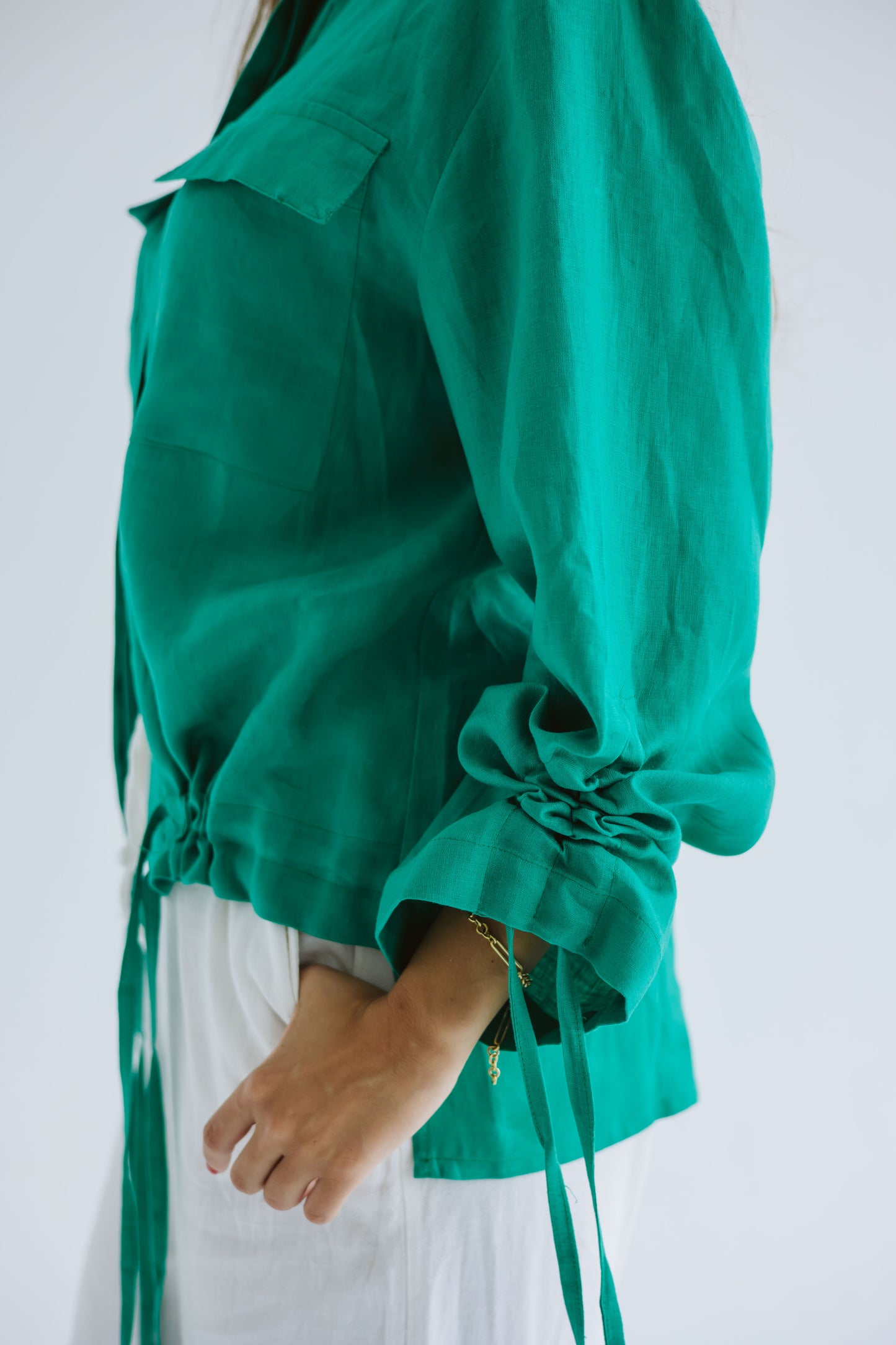 Pretty Fringes Linen Shirt - Green